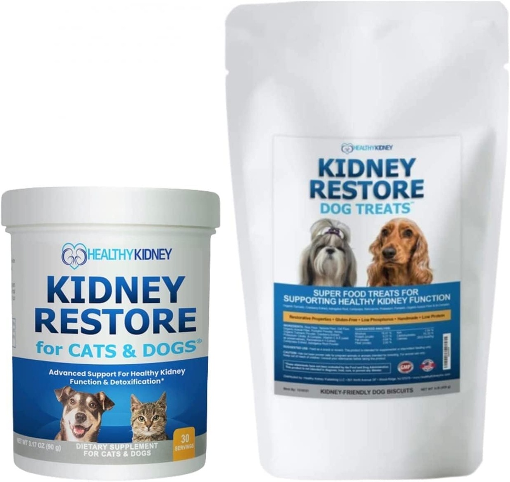 Kidney Restore Cats &amp; Dogs & Restore Dog Treats Suplemento para Canine Renal Pet Support Kidneys