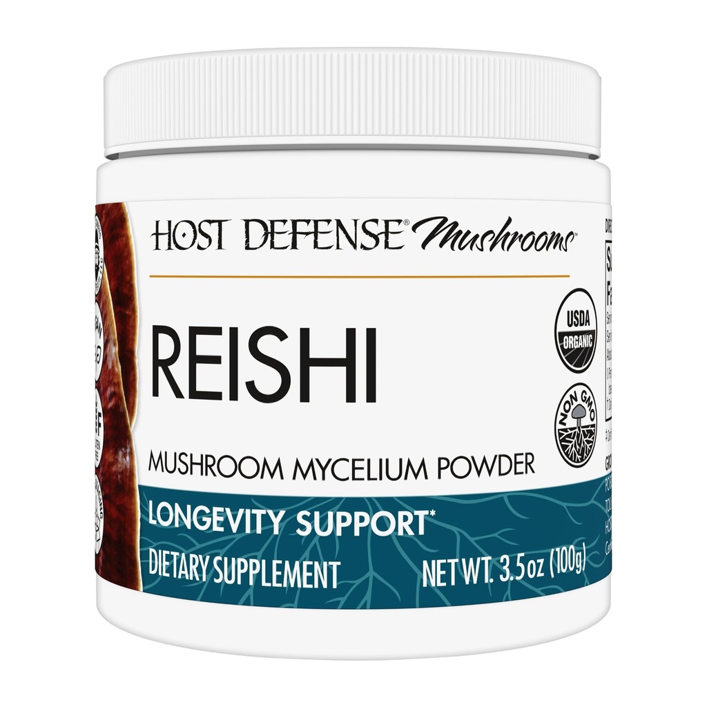 Host Defense Reishi Powder - Mushroom Mycelium Powder - Heart &amp; Immune Health Support Supplement - Mushroom Supplement to Support Energy & Vitality - Aids General Well-Being - 3.5 oz (66 Servings)*