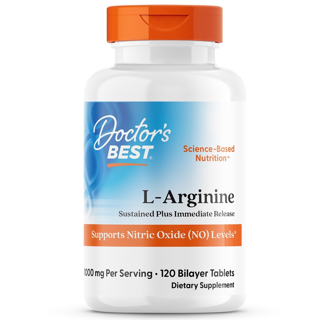 Mejor suplemento L de Arginina para Hombres - L-Arginina 1000 mg Por Servir, Admite niveles de óxido nítrico (NO), Sustented Plus Inmediata liberación - 120 tabletas de Bilayer