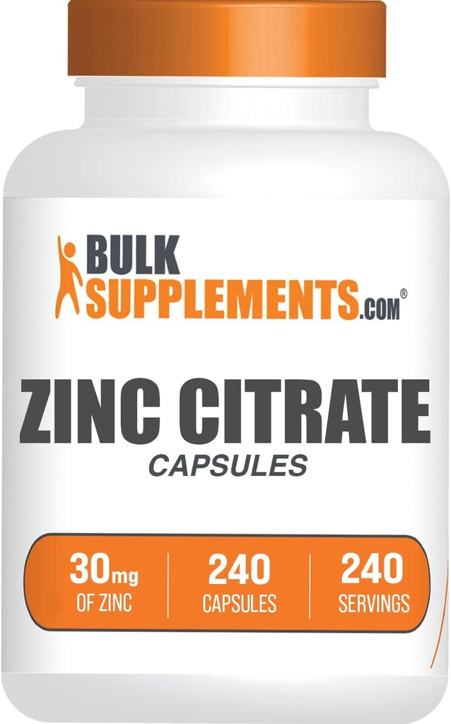 BulkSupplements.com Zinc Citrate Capsules - Zinc Suplementos, Gluten Gratis - 30mg por Serving, 1 Cápsula por Serving, 240 Cuenta (Pack of 1)