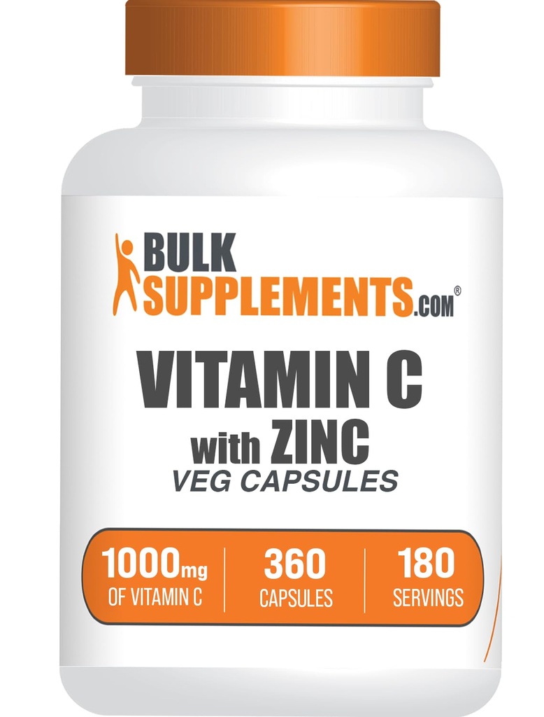 BulkSupplements.com Vitamina C con capsules Zinc - Vitamina C 1000mg & Zinc 15mg, para Immune Support - Vegan, 2 cápsulas por Serving, 360 Veg Count (Pack of 1)
