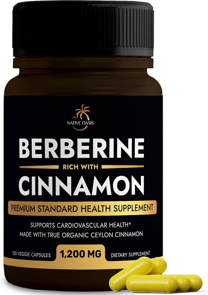 Suplemento bereberina con canela de Ceylán ← Berberine HCL 1,200mg más canela de Ceilán de Sri Lanka para la salud del corazón, pérdida de peso &amp; soporte inmunitario ← Non-GMO, laboratorio testado, Zero Fillers  durable 120ct.