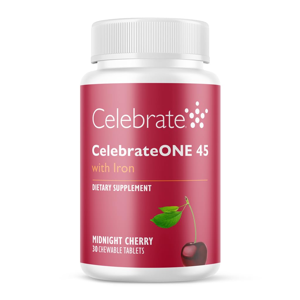 Celebrar las vitaminas CelebrarONE 45 Chewables, 45 mg de hierro - Una vez Bariatric Multivitamínico, Vitaminas Esenciales & Minerales - Gastric Bypass &amp; Sleeve Gastrectomy Suplemento - Cereza (30 Tabletas)