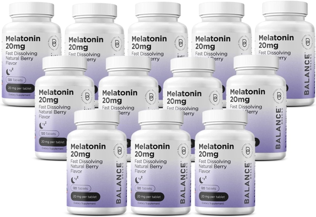 Balancebreens Melatonin 20mg Tablas rápidas de disuelve - Alta potencia, Actuación rápida, Asistencia para el sueño natural - Ayudas para el sueño para adultos - Fórmula libre de drogas - 120 pastillas para dormir