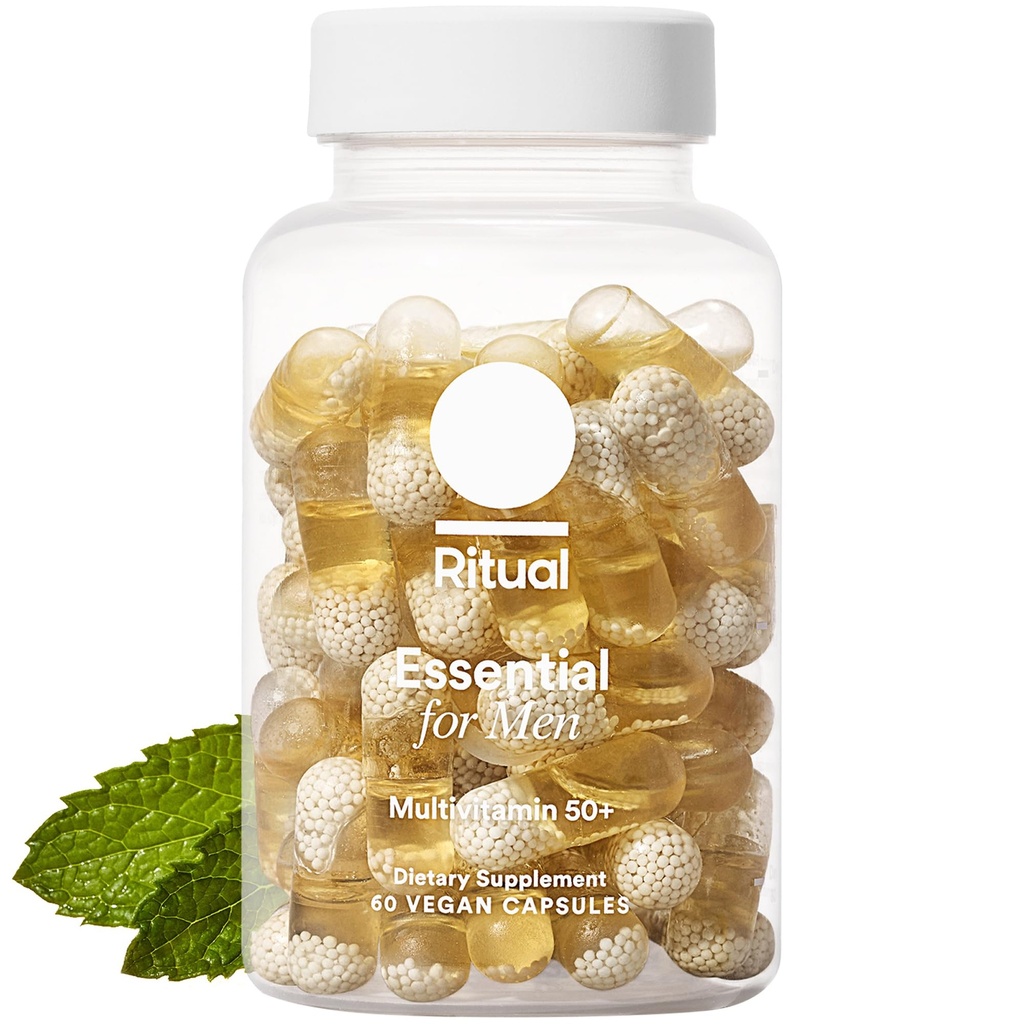 Multivitamina Ritual para Hombres 50+, Vegan, con zinc, vitamina A y D3 para soporte de funciones inmunitarias*, Omega-3 DHA, B12, K2, Gluten Free, Non-GMO, Mint Essenced, 30 Day Supply