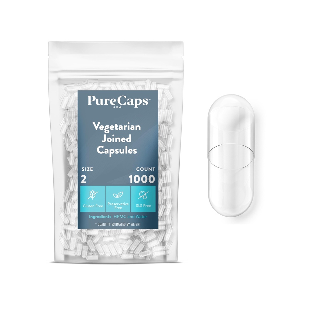 PureCaps USA - Empty Vegetarian Vegan Pill Capsules Tamaño 2 Anterior 1.000 Únete a Pills   Clear Anterior Non-GMO Certified ¦ SLS, Gluten, Preservative Free
