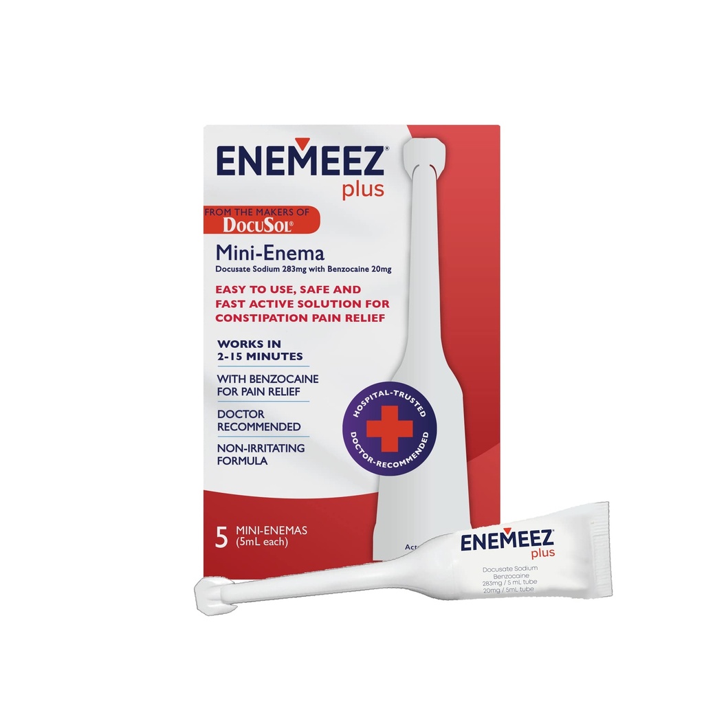 Enemeez Docusol Plus Docusate Sodium Enema - Despejado 5 ml, 5 Cuenta, Acción rápida para el estreñimiento