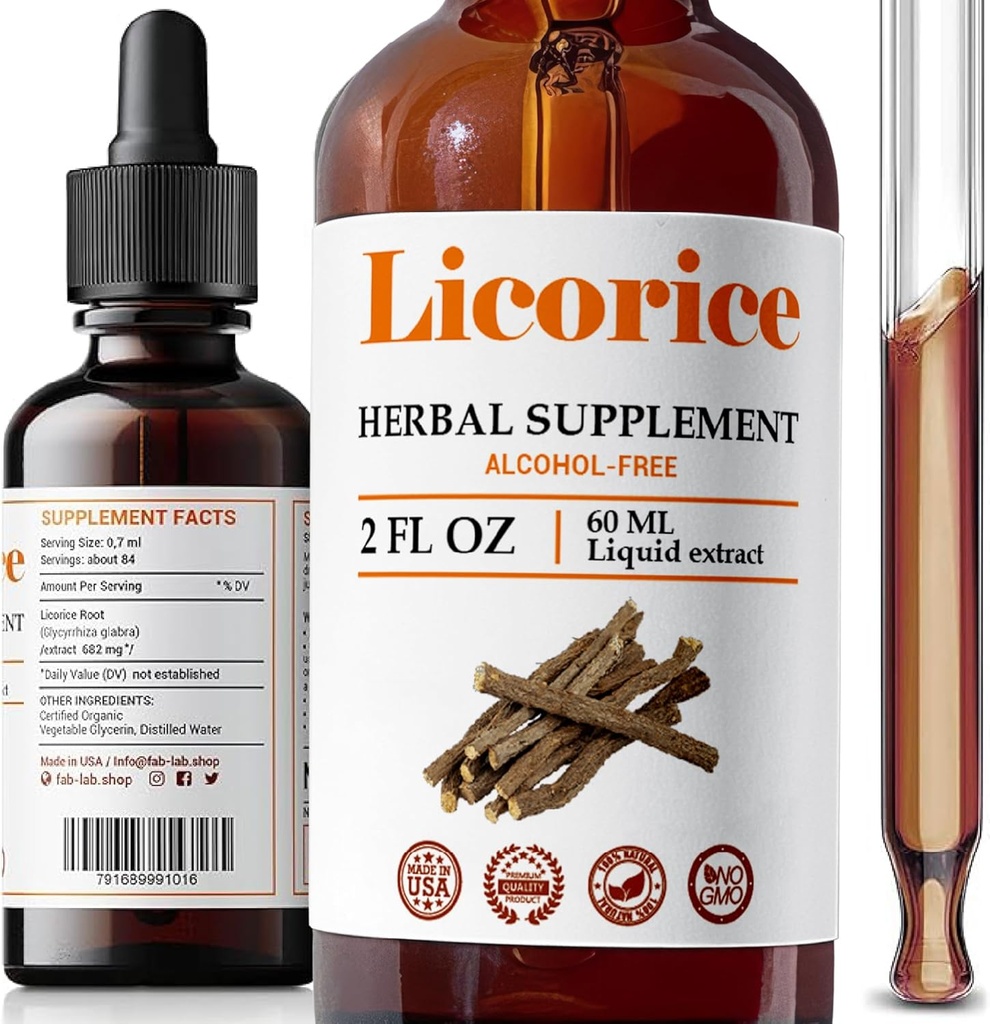 FabLab Licorice Root Extract - Herbal Immune Support- Glycyrrhiza Glabra Suplemento para la Digestión Restore Respiratory Health Fatigue -No-GMO (Licorice 2 Fl Oz)