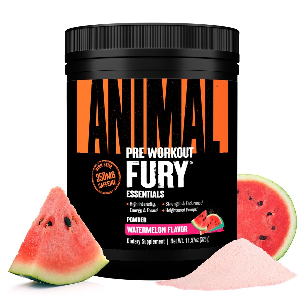 Furia animal Pre Workout Powder - Watermelon, 350mg Caffeine, BCAA Amino Acids, 2g Beta Alanine, Citrulline &amp; Tyrosine, Energy, Focus, Strength, Endurance, Preworkout for Men &amp; Women, 20 Servings