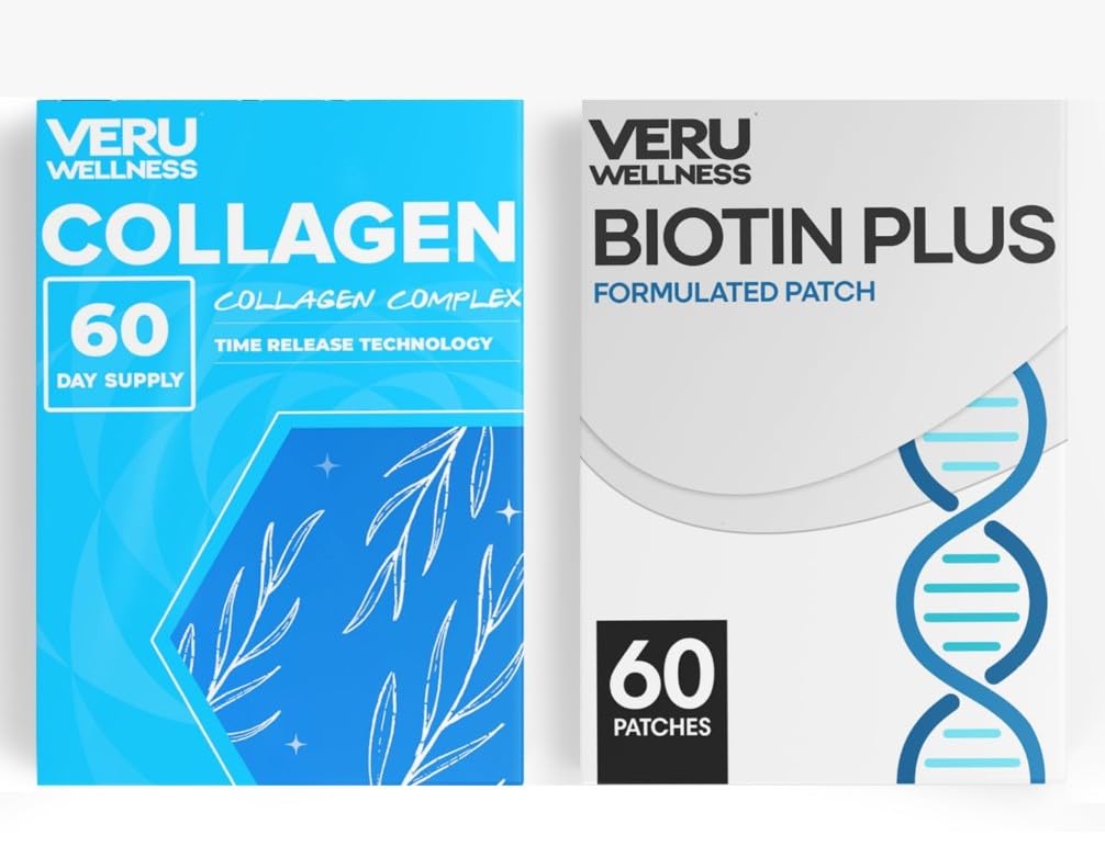 Veru Wellness Hair Skin Nail Duo Lifestyle Patches - Biotin Collagen - Self Adhesive Time Release Topical Patch, 8-10 horas (60 Day Supply)