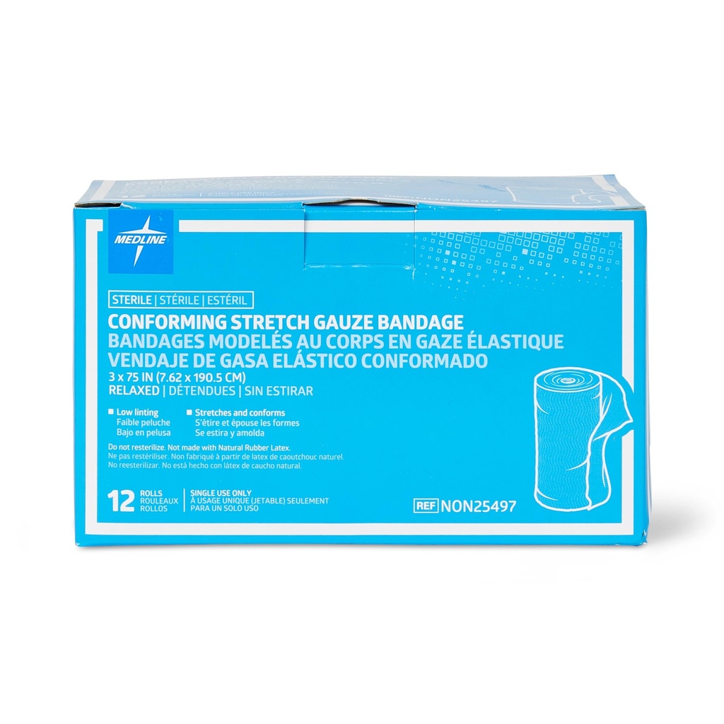 Medline Sterile Conforming Gauze Bandages, 3" x 75", Ideal para Wound Care, Pack de 96