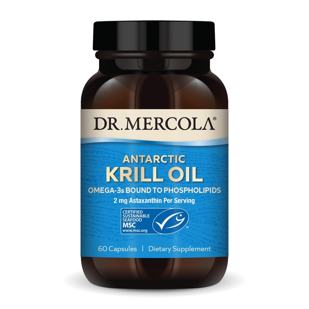 Dr. Mercola Antártico Krill Oil - 1,000 mg - Omega-3 Suplemento con EPA & DHA - Apoyos Cerebro, Corazón, Salud Conjunta e Inmunitaria - GMO-Free, Gluten-Free &amp; Soy-Free - 60 cápsulas (30 servidos)
