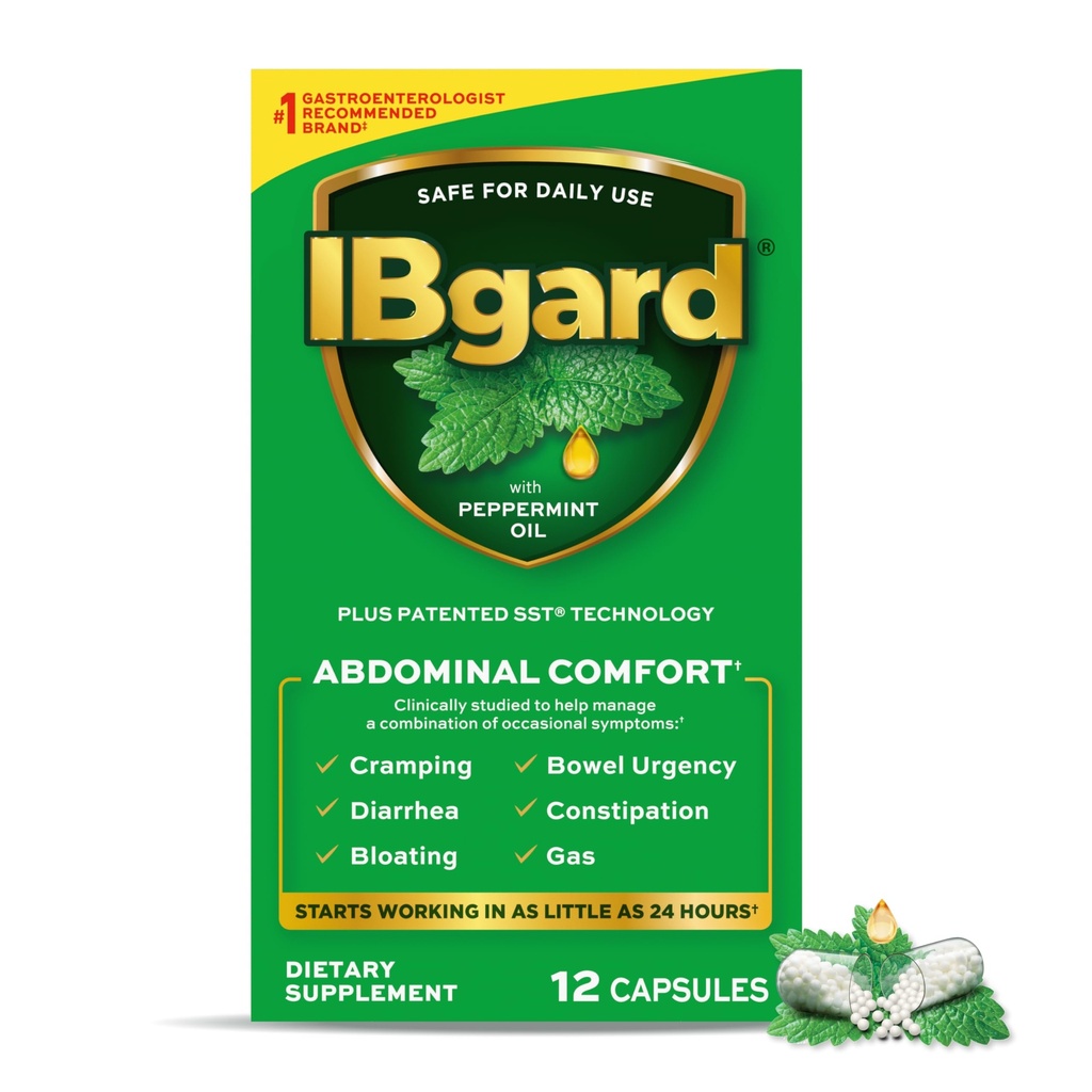 IBgard Gut Health Supplement, Peppermint Oil Capsules for Abdominal Comfort, 12 cápsulas