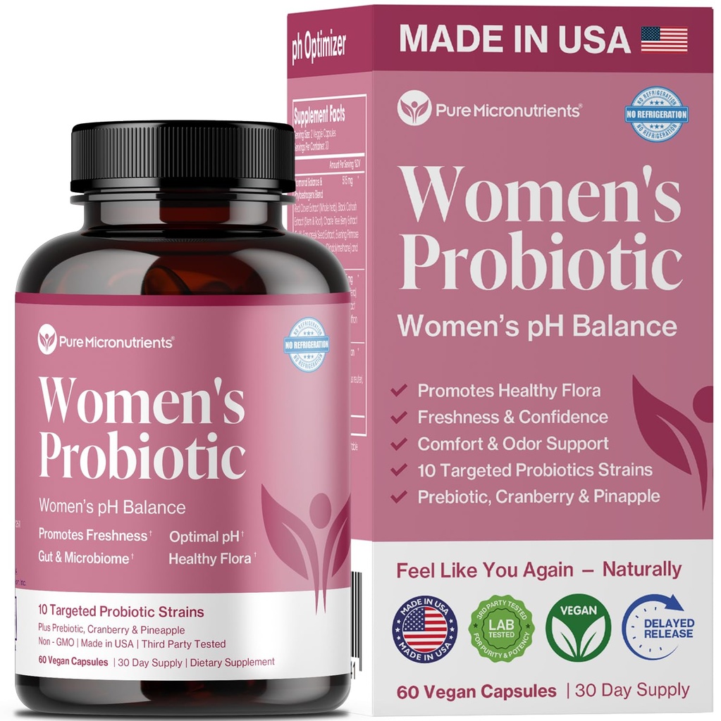 Micronutrientes puros pH Balance Vaginal Probiotics for Women - Odor & Itch Support - Vaginal Health Pills with Cranberry, Lactobacillus & Prebiotics - Feminine Wellness Daily Supplement - 60 Capsules