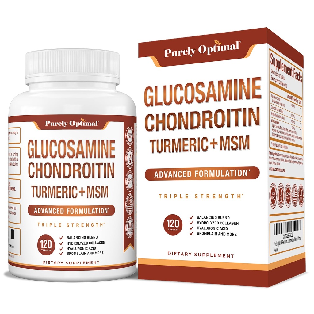 Glucosamina puramente Optimal Chondroitin MSM Suplemento w/Turmeric " Boswellia - Glucosamine Sulfate Joint Supplement for Men ' Women - 120 Tablets