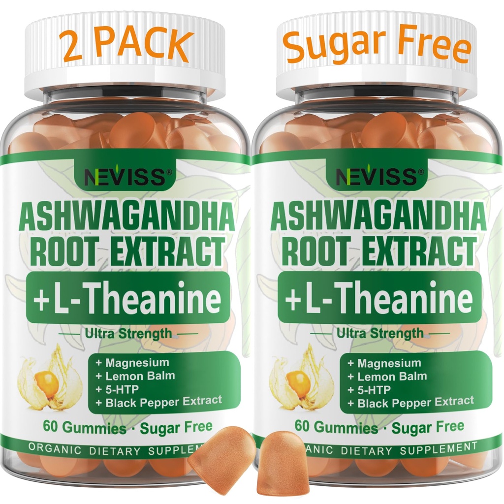 NEVISS Ashwagandha Gummies 2000mg, Feel Refreshed, Plus Proprietary Blend with L-Theanine, 5-HTP, Lemon Balm, Magnesium for Calm, Zzzs &amp; Relax Support, 120 Count