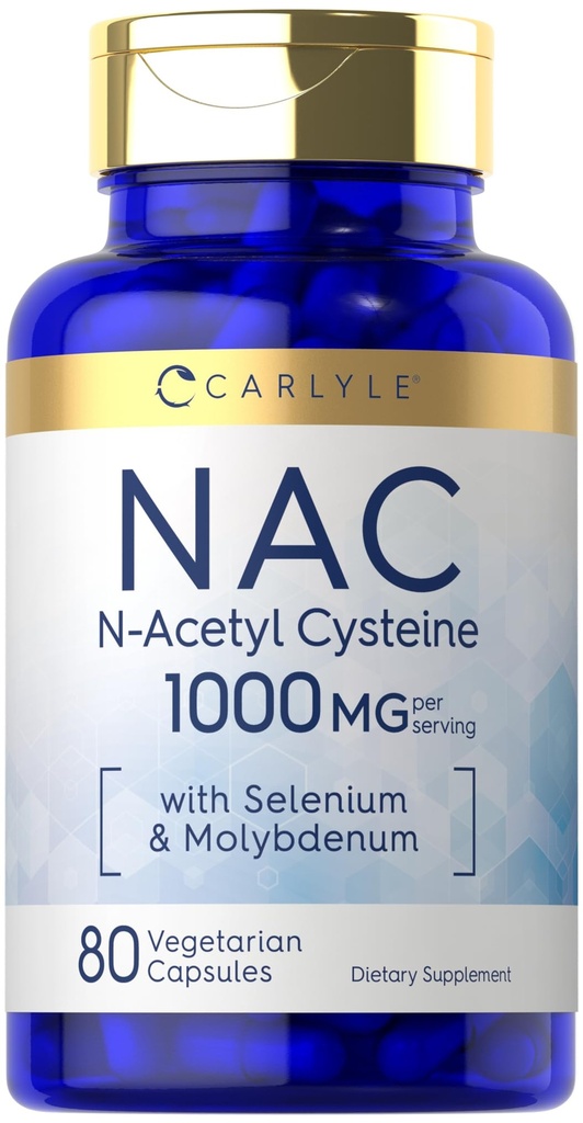 Carlyle NAC Suplemento N-Acetyl Cysteine 1000mg ← 80 Capsules  with Selenium &amp; Molybdenum ← Vegetarian, Non-GMO &amp; Gluten Free