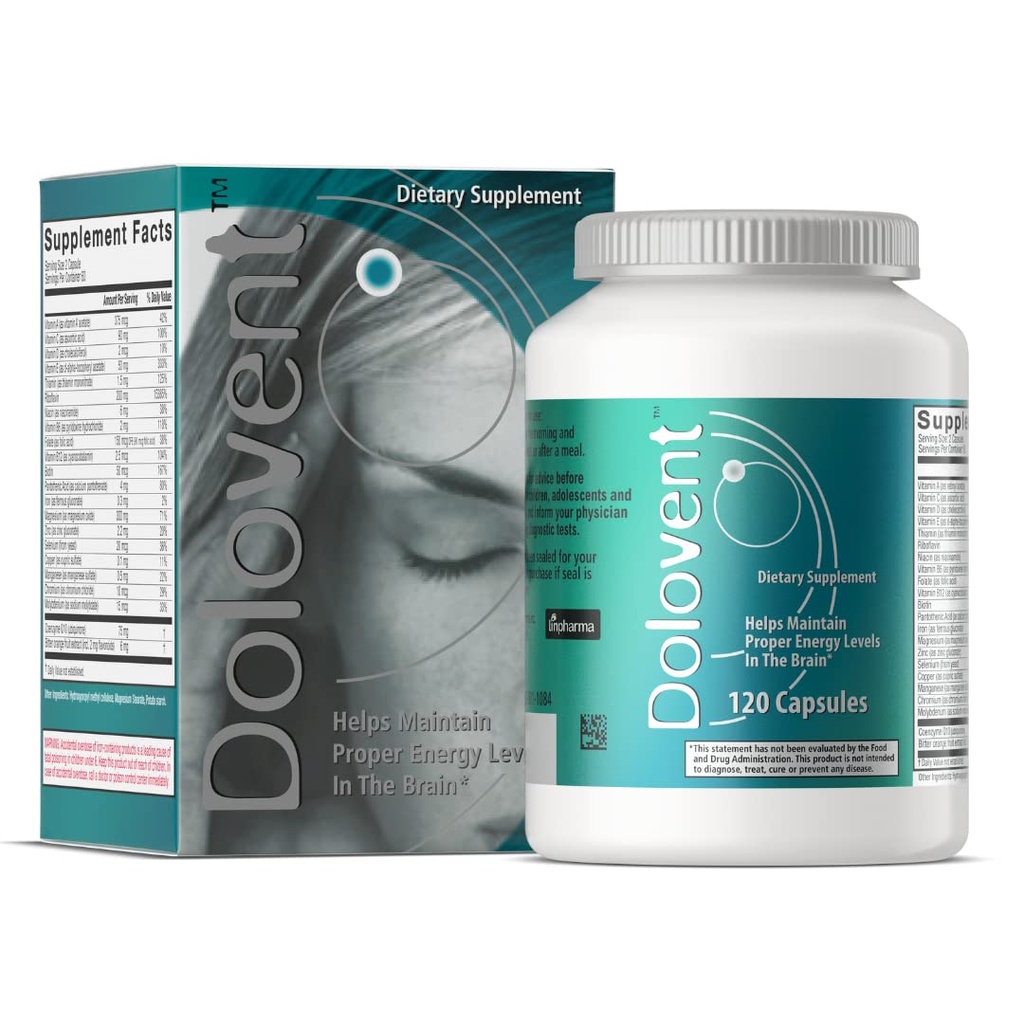 Dolovent - Alivio de Migraña Natural con Magnesio para Migrañas, Vitamina B2 400mg, CoQ10 - Suplemento dietético para la salud cerebral - 1 Botella