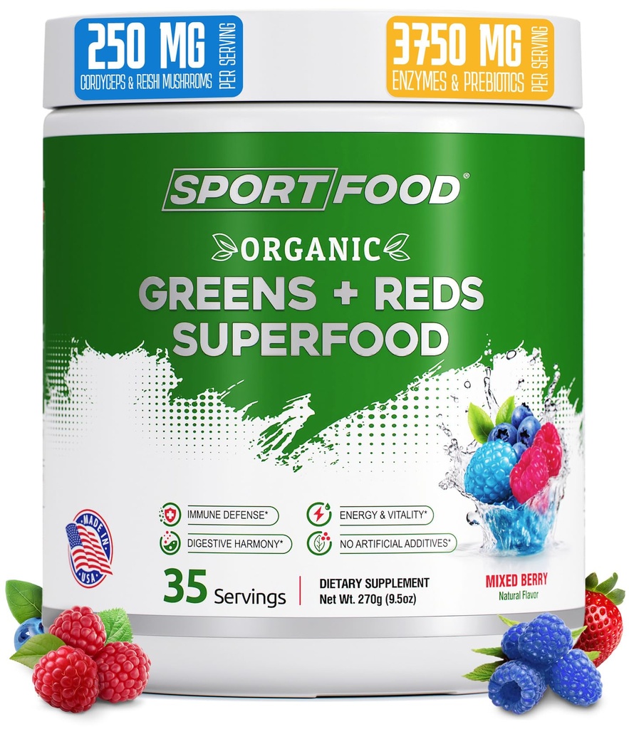 Ecológicos Verdes &amp; Rojos Superfood Powder  Mixed Berry Flavor  tolera 25+ Super Fruits & Veggies, Beets, Prebiotics ← Energizante, Antioxidante-Rich, Keto-Friendly Smoothie Mix ← 35 Servings