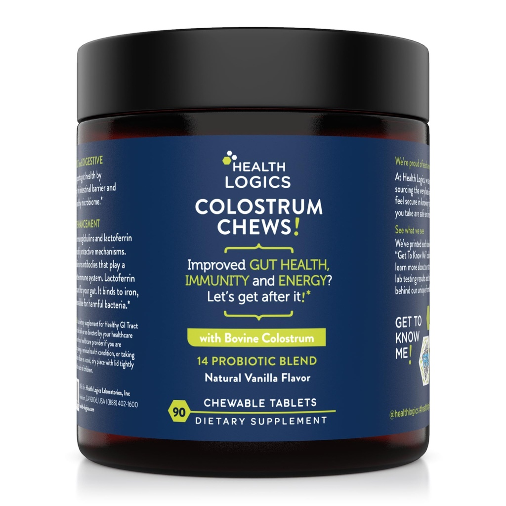 Salud Logics Colostrum Chews-Colostrum Suplemento 25% IgG for Gut Health, Immune Support, Hair Growth, Vanilla Flavor, 90 Servings, Whole Bovine Colostrum Superfood