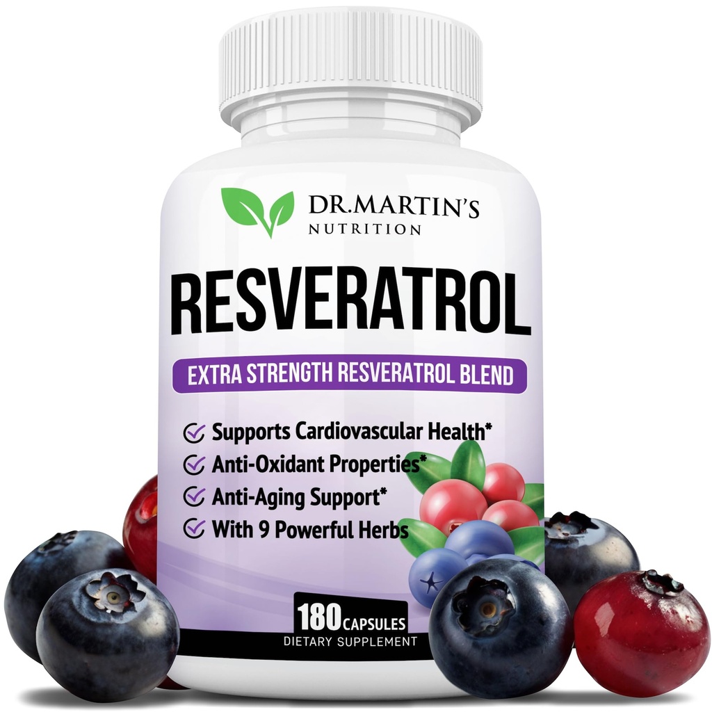Extra Strength Resveratrol 1568mg - 180 Capsules - 3 Meses Suministro Silencio Antioxidante Suplemento Silencio Natural Trans-Resveratrol Píldoras ← para Anti-Aging, Heart Health, Immune System &amp; Brain Function