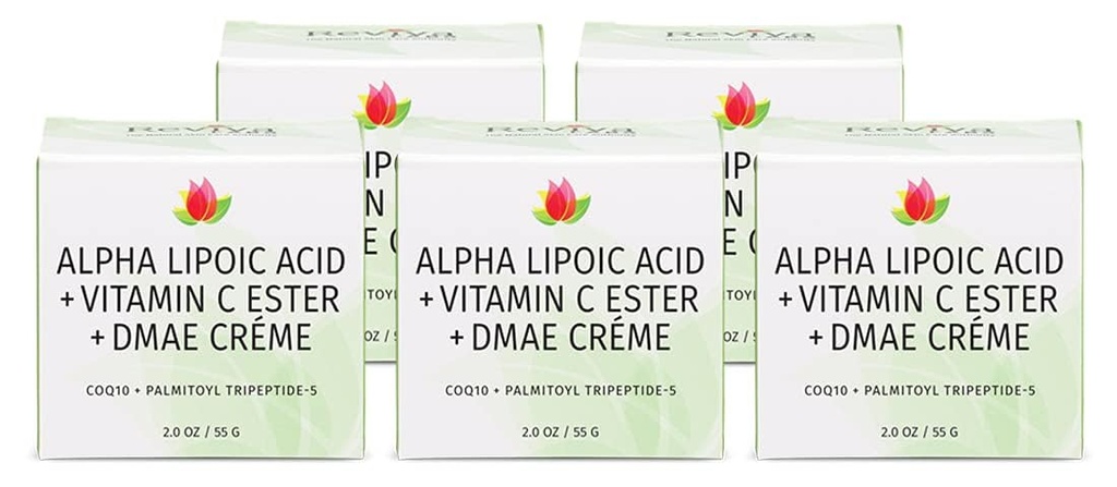 Reviva Labs DMAE Crema con ácido lipoico alfa, vitamina C Ester - DMAE Lift and Firm Cream for Neck and Face - Skin Firming and Moisturizing Cream, 5-Pack (2 oz cada uno)