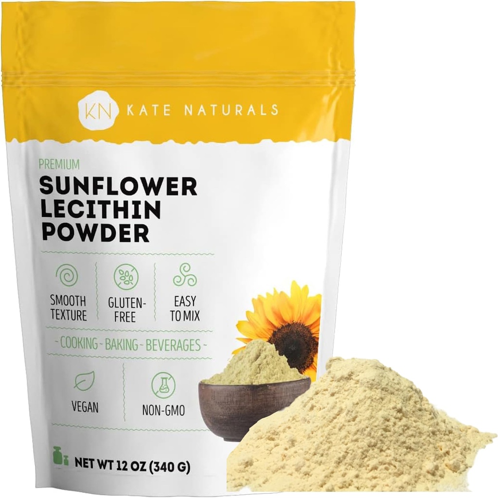 Kate Naturals Sunflower Lecithin Powder for Baking Bread, Gummies, Cooking. Substitute for Soy Lecithin Powder (12oz, Non-GMO)