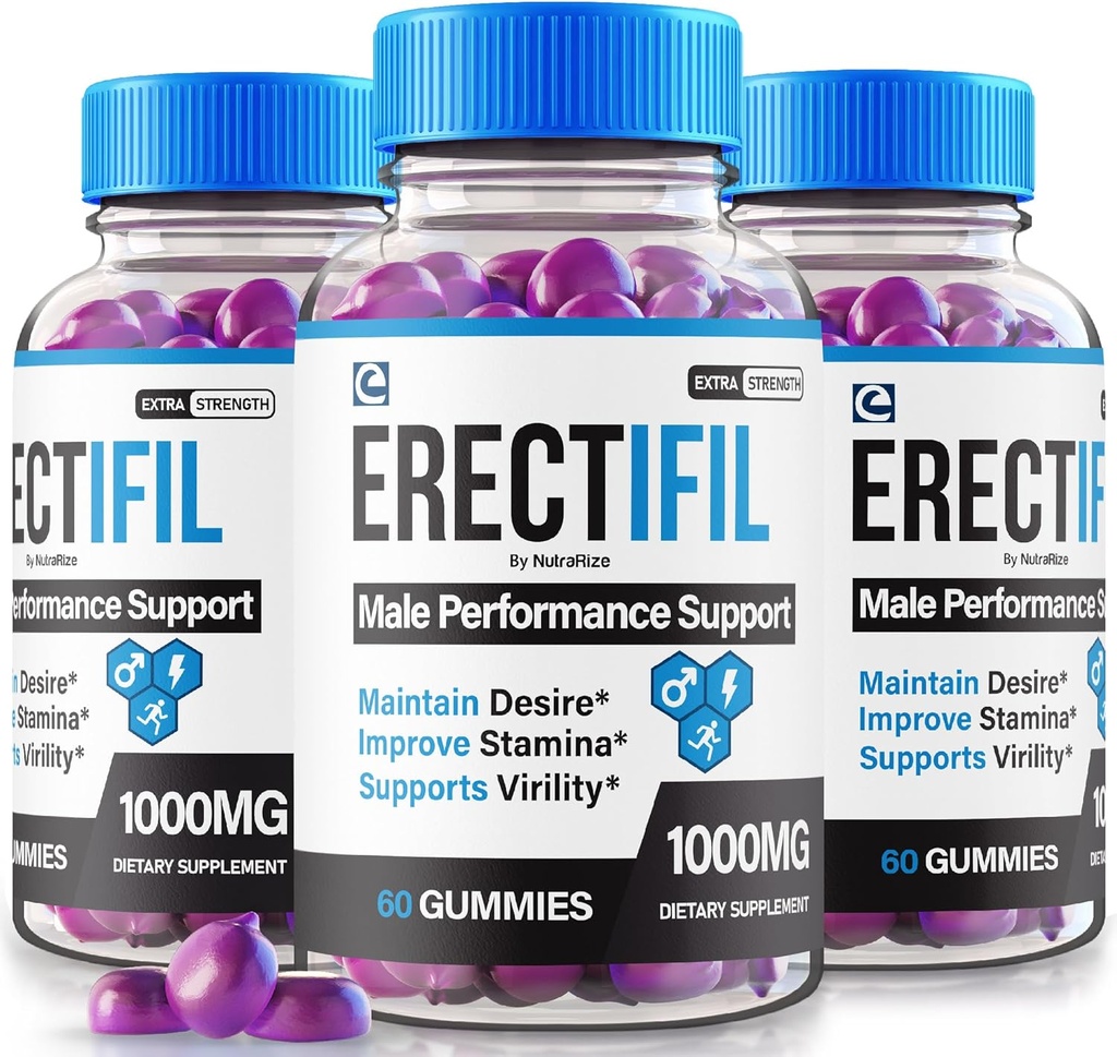 (3 Pack) Erectifil Gummies, Erectifil 1000 MG Gummies, All-Natural Formula Support for Men, Premium Male Supplement for General Health and Peak Performance, Erec tifil Gomitas Reviews (180 Gummies)