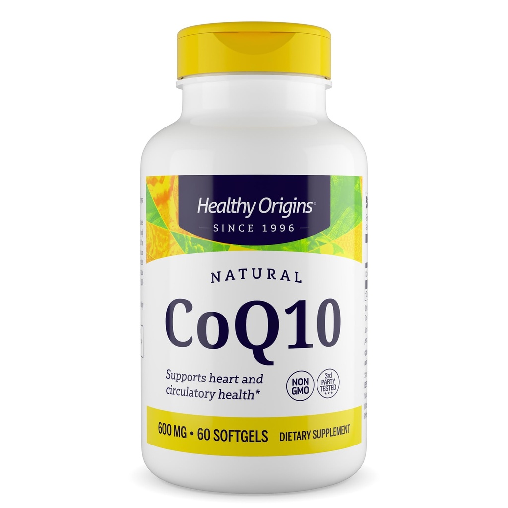 Orígenes saludables® CoQ10 600 mg – Ubiquinona Trans-Isomer Natural – fermentada por levaduras, apoya la salud cardíaca y energía celular – No GMO 60 Softgels