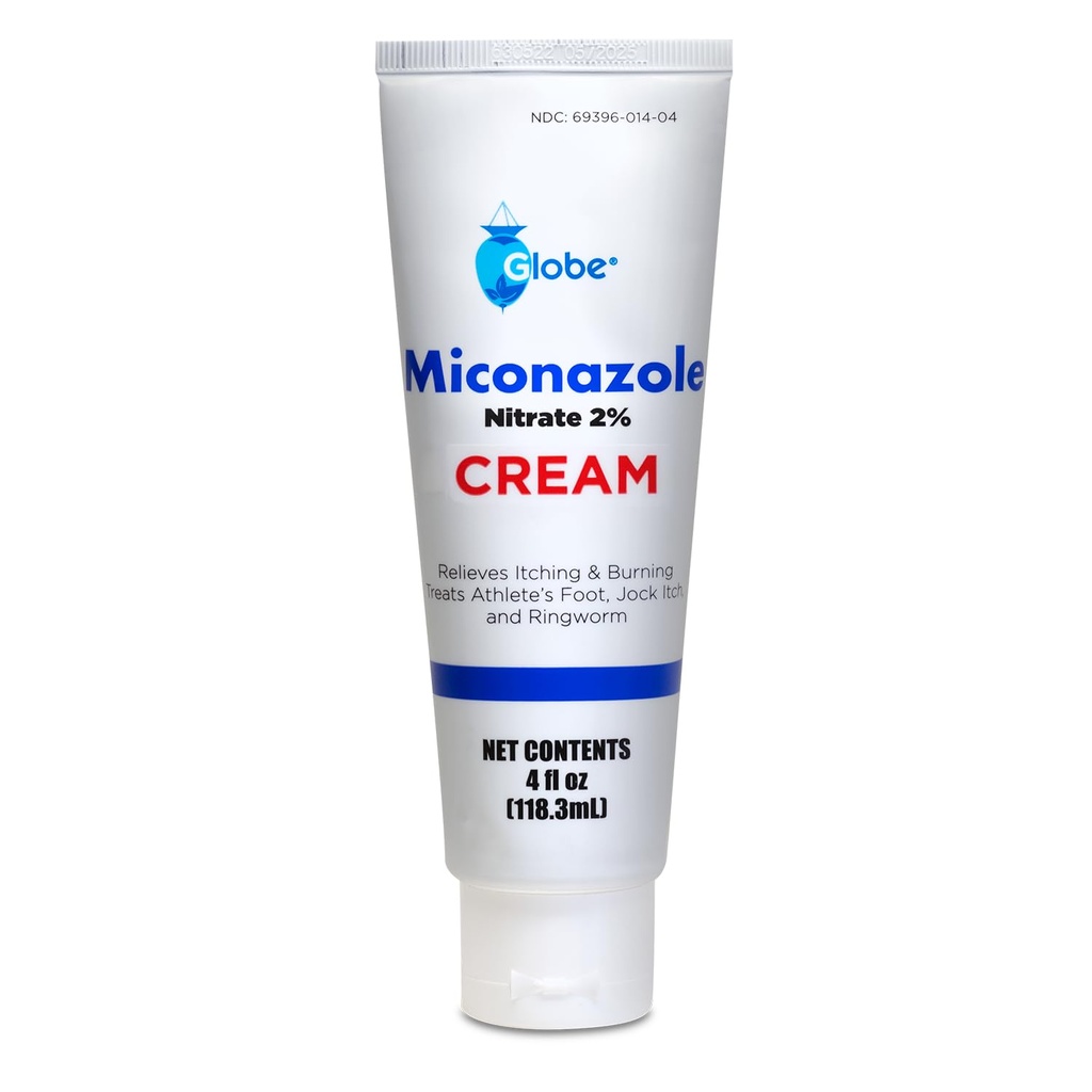 Globe Miconazole Nitrate 2% Topical Antifungal Cream (4 oz Tube) para Athlete’s Foot, Jock Itch, Ringworm Fast-Acting Relief - Extra Strength Formula for Itching, Irritation and Skin Protection