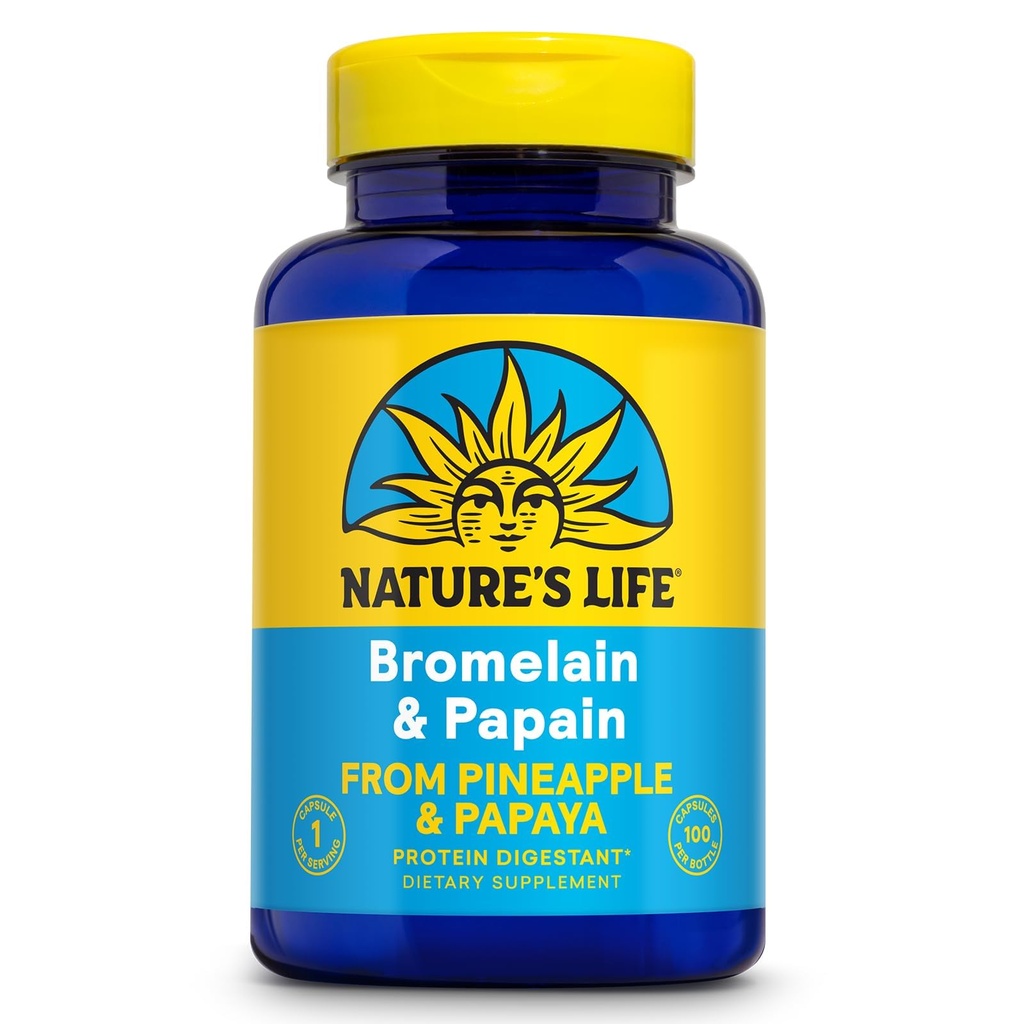 La vida de la naturaleza Bromelain " Papain  Proteolytic Enzymes for Digestive Support " Comfort  tolera from Pineapple " Papaya ANTE 250mg Ea ← 100 Vegetarian Capsules