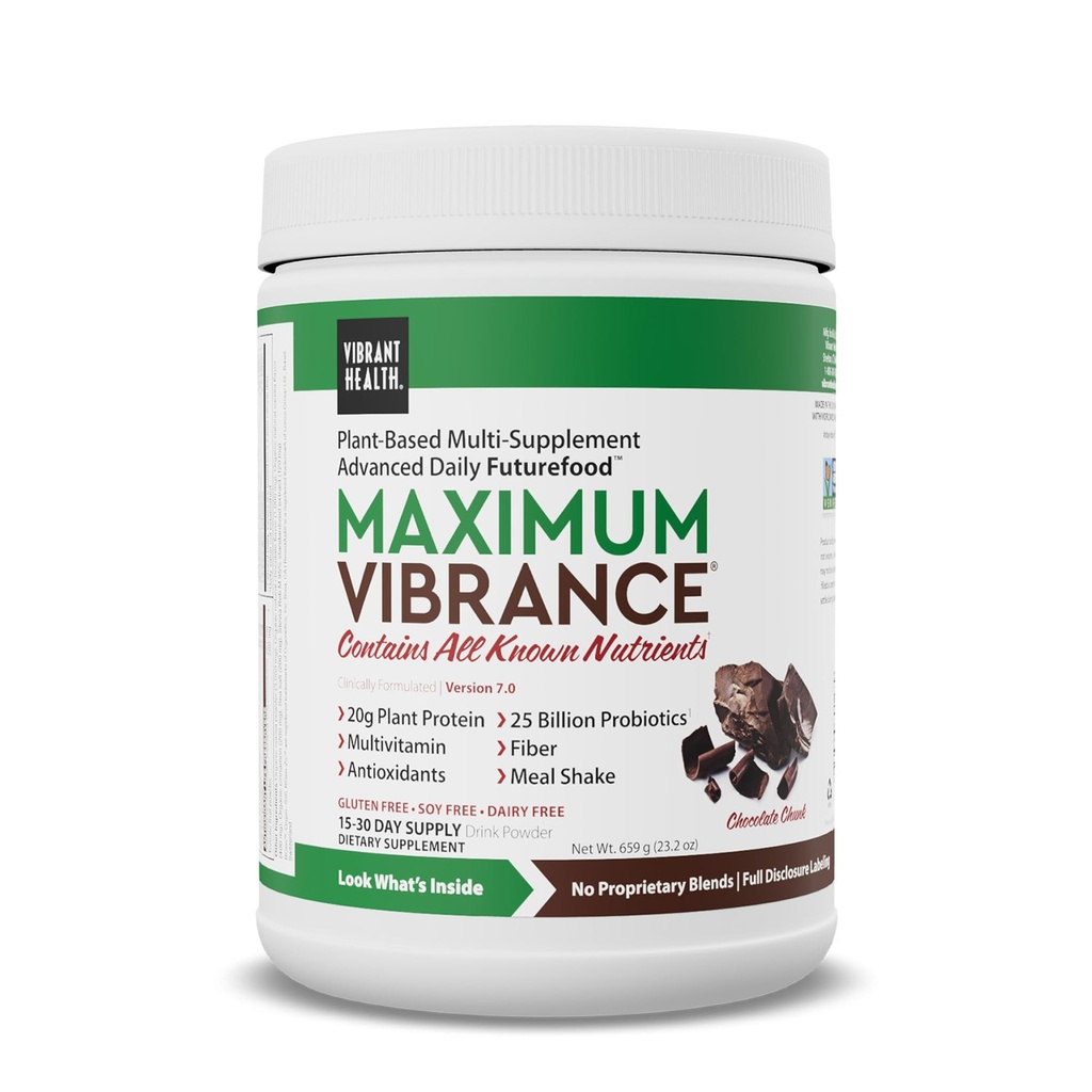 Vibrant Health, Maximum Vibrance, Full Vegan Meal Shake with Plant-Based Protein, Chocolate Chunk, 15 Servings