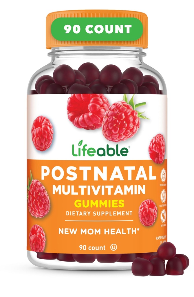 Multivitamina posnatal vital con hierro, escotilla e yodo TENIDO Gran Tasting Vitaminas postnatales para las mujeres Lactancias vírgenes no transgénicos Suplemento de lactancia TEN 90 Gummies