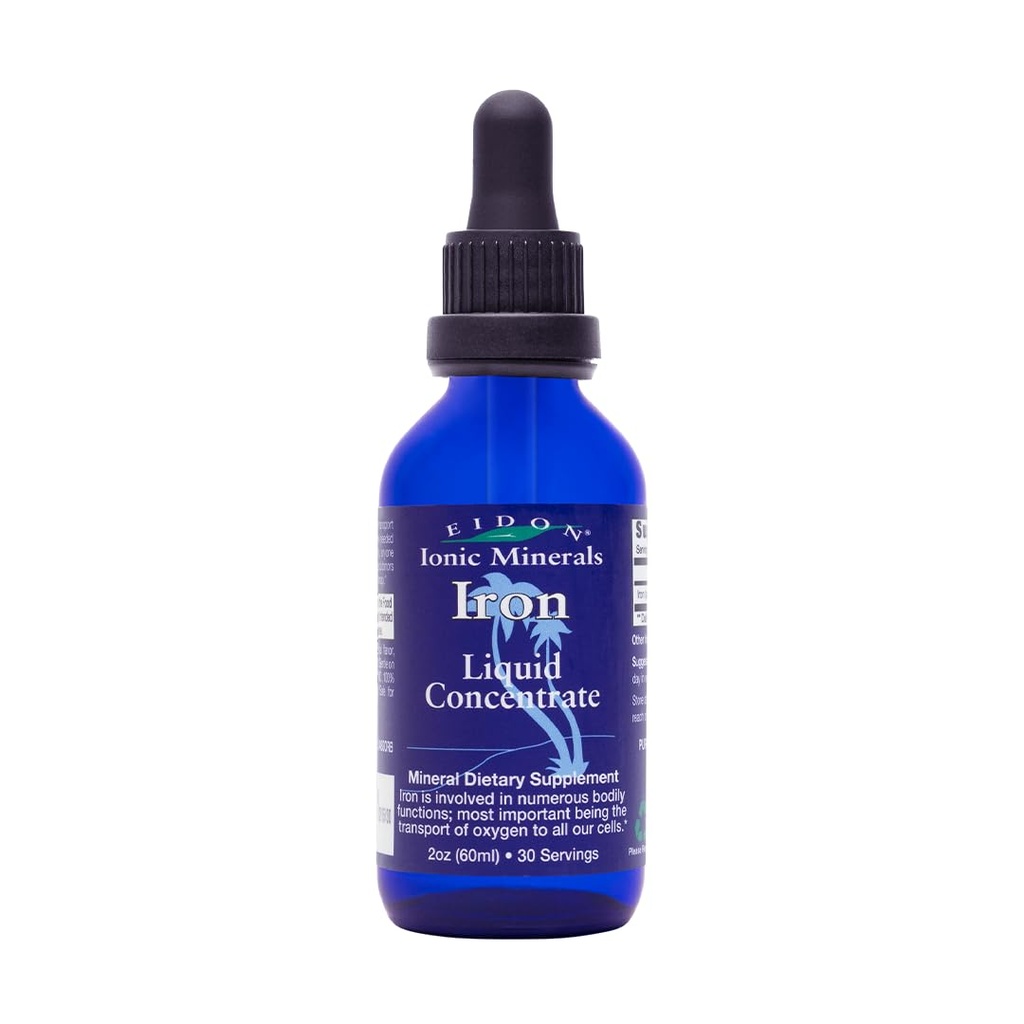 Concentrado líquido de hierro Eidon - Suplemento de hierro líquido para hombres y mujeres, gotas de hierro sulfato vegano para adultos &amp; niños, natural, alta potencia, sin gluten - 2 botella de oz con gotero (Pack de 1)