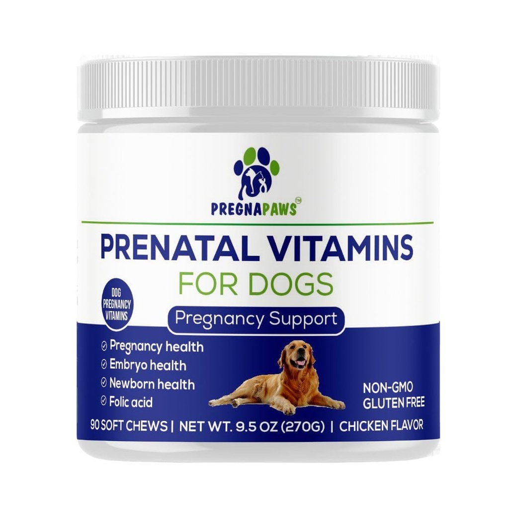 Vitaminas prenatales para perros - Soportes Embarazo saludable, Desarrollo de cachorros " Lactación - Rico en ácido fólico, hierro " Calcio - Suplemento prenatal avanzado para perros embarazadas y enfermeros - 90 cerdas blandas