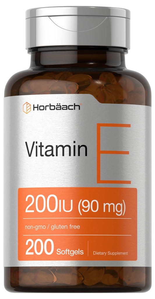 Horbäach Vitamina E Softgel Capsules 200 UI Silencio 90 mg Suplemento Silencio 200 Conde Silencio No GMO y Fórmula Libre Gluten