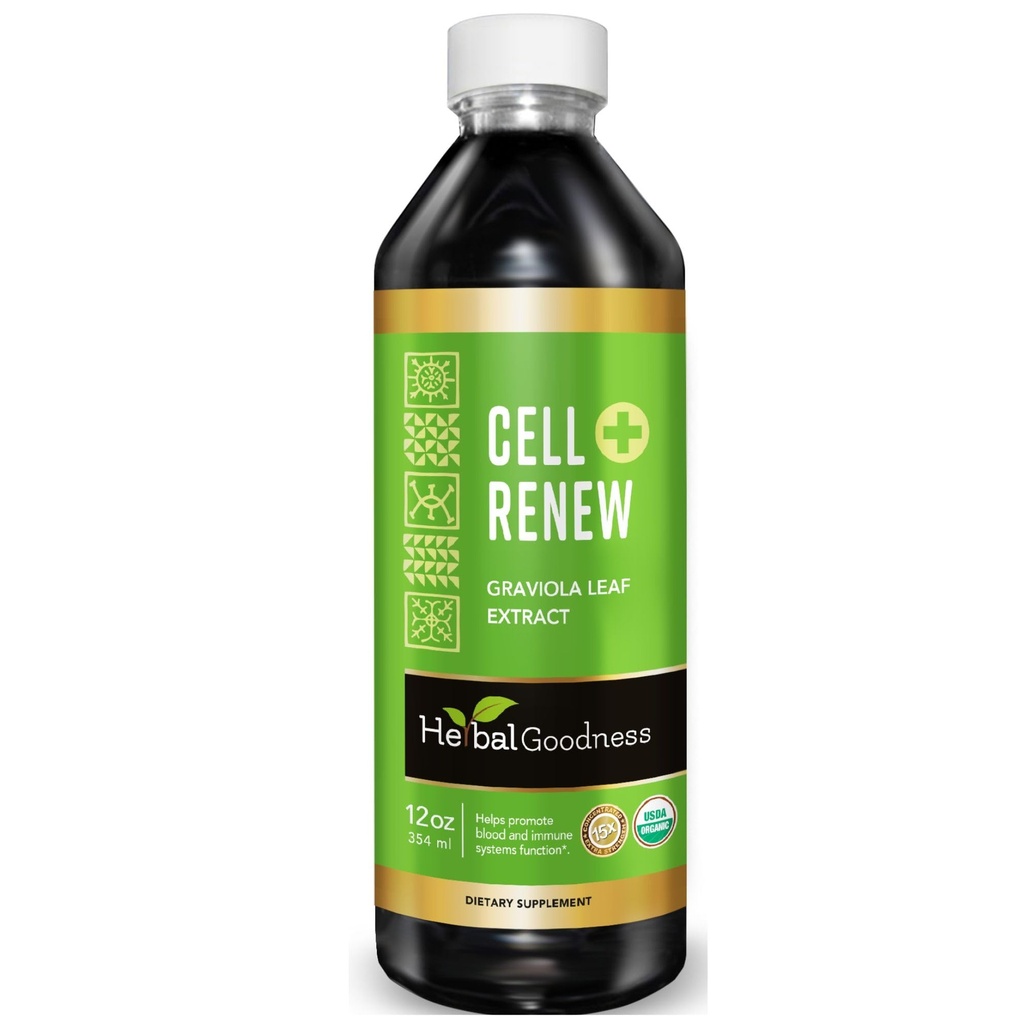 Soursop Extract Organic Cell Renew Graviola Leaf Extract 12oz – 15X Natural Soursop Juice Concentrate, Promueve la regeneración celular, Immunity Boost, Sleep Support - Kosher Certified - Made in USA