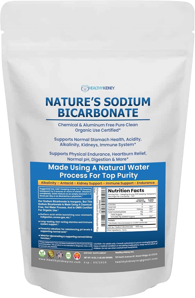 Sodium Bicarbonato de la naturaleza Uso orgánico Aluminum Free Baking Soda. No Química Pura Hornear Soda Powder para la salud y bienestar. Bicarbonato de sodio 1lb
