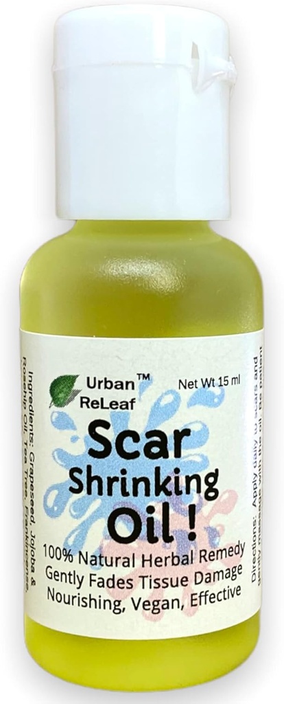 Urban ReLeaf Scar Shrinking Oil! Gently Fades Tissue Damage, Nourishing Vegan Effective. Ayuda a Keloids, Bumps, Raised Scars. 100% Natural Remedy.