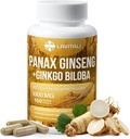 Ginseng &amp; Ginkgo Biloba 150 Veggie Capsules, Energy Ginseng Root Extract Powder, con Ginkgo Biloba Extract, 100% Natural &amp; No GMO, Vegan, Gluten Free, Dairy Free