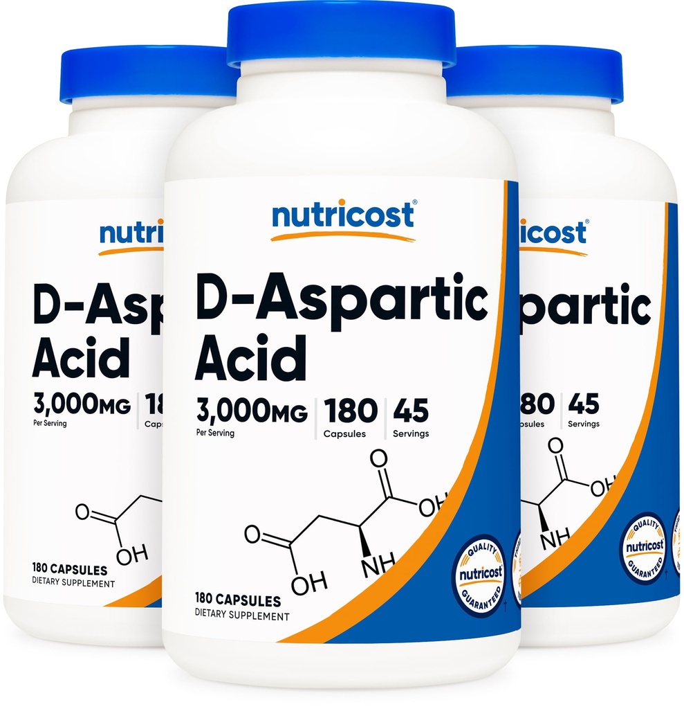 Nutricost D-Aspartic Acid Capsules (180 Caps) (3 Botellas)