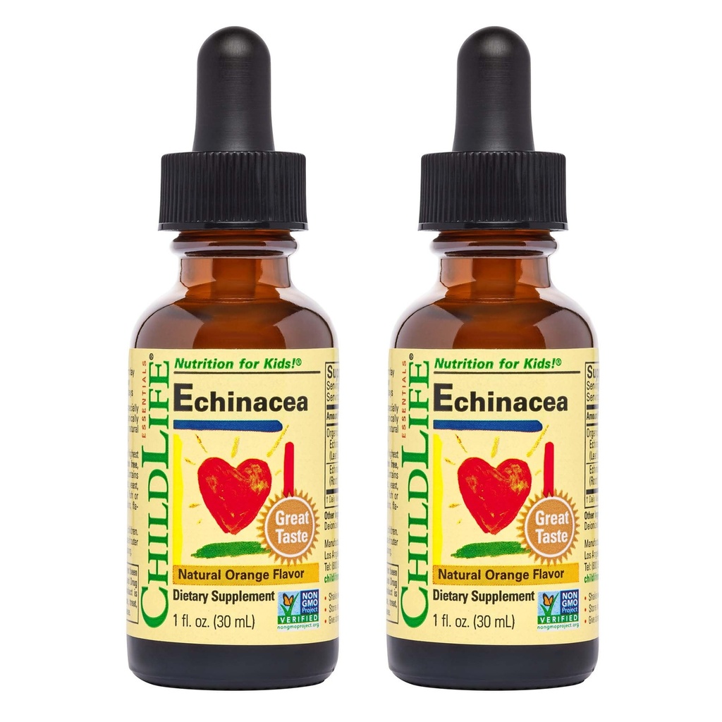 CHILDLIFE ESSENTIALS Echinacea for Kids - Kids Echinacea Drops, Tincture, Alcohol Free Supplement for Babies, Toddlers, Children - Natural Orange, 1 Fl Oz (Pack of 2)
