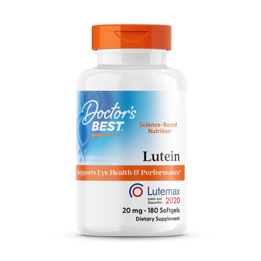 La mejor luteína del médico, 20 mg, apoya la salud ocular y el rendimiento, no GMO, sin gluten 180 Softgels