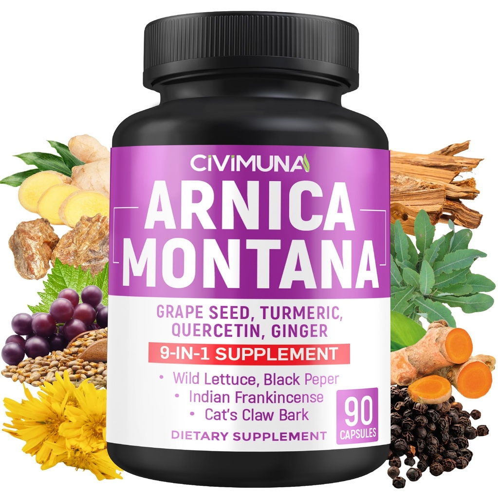 Arnica Capsules con Arnica, Grape Seed, Turmeric y Más - 90 cápsulas para 3 meses de suministro