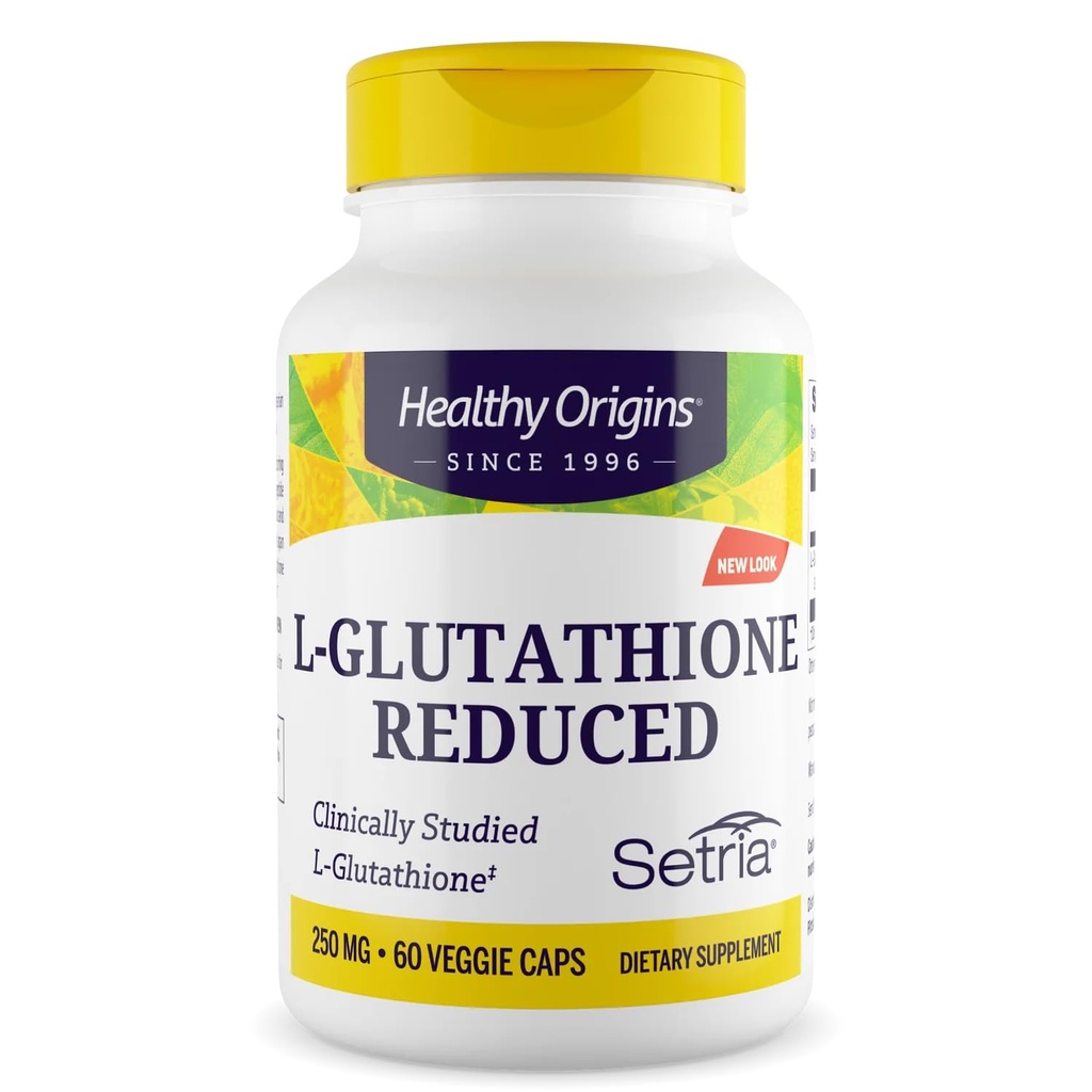Orígenes saludables L-Glutathione 250 mg (Setria, Non-GMO, Gluten Free, Antioxidant, Immune Support, Skin Support), 60 Veggie Caps