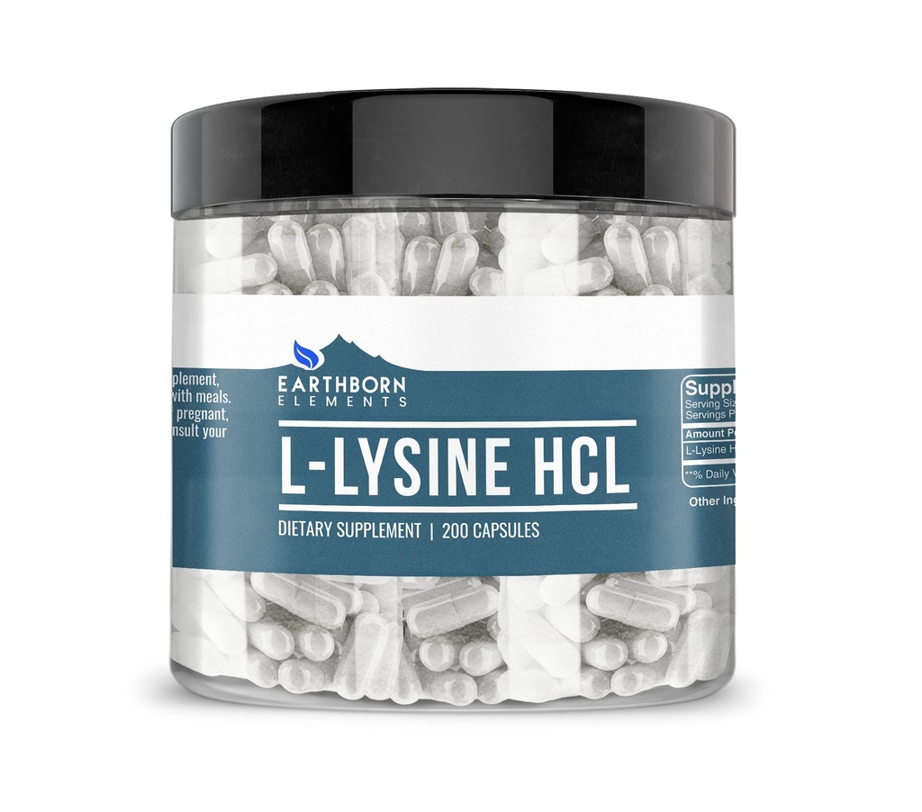 Elementos terrestres L-Lysine HCL 200 cápsulas, puras " no diluidas, sin aditivos