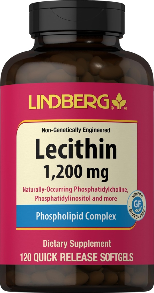 Lindberg Lecithin 1200mg Suplemento Silencio para Hombres &amp; Mujeres Silencio 120 Softgel Capsules Silencio Phospholipid Complex ← Non-GMO, Gluten Free