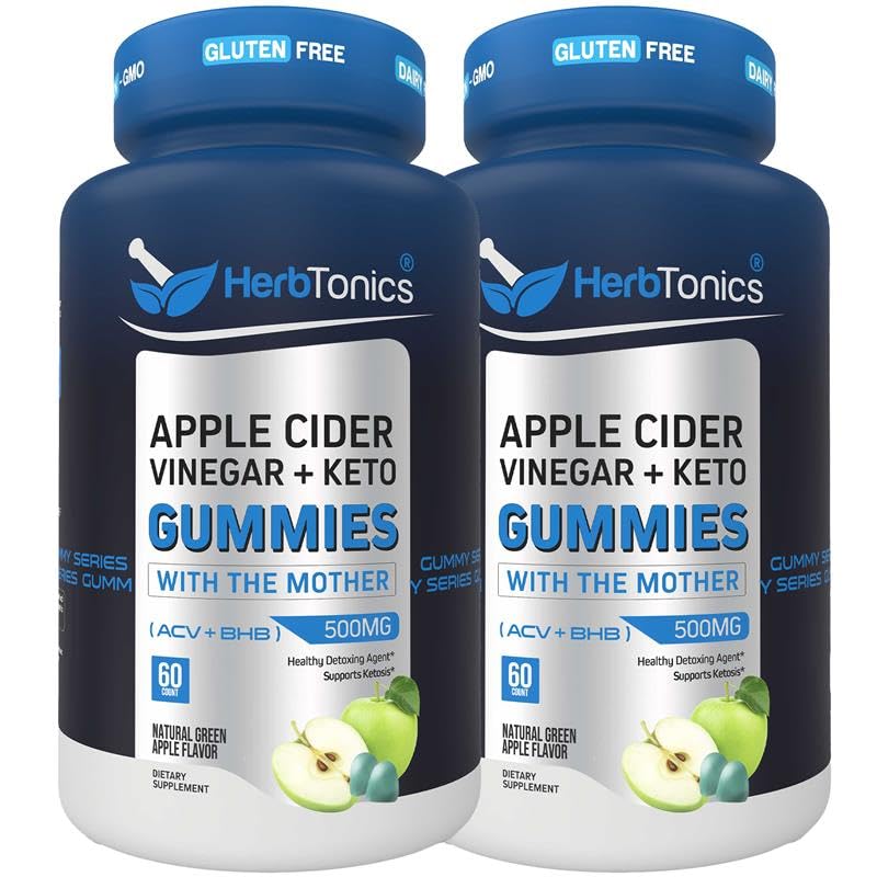 Herbtonics Keto Apple Cider Vinegar Gummies - Digestión > Detox Support - Sugar Free BHB Advanced Formula for Keto Support - Raw ACV with The Mother - 120 Vegan ACV Gummies