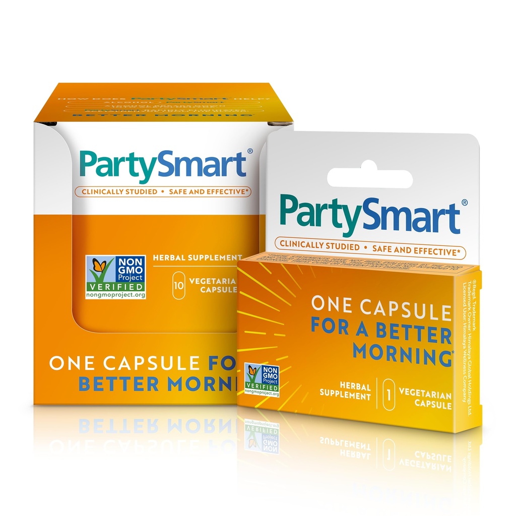 Himalaya PartySmart, 10 cápsulas individuales - Alcohol Breakdown Liver Support for a Better Morning After Drink - Plant Based, Vegan, Non-GMO, Gluten Free, Clinically Studied