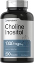 Horbaach Choline Inositol 1000mg Suplemento Silencio 200 Capsules ← Non-GMO, Gluten Free